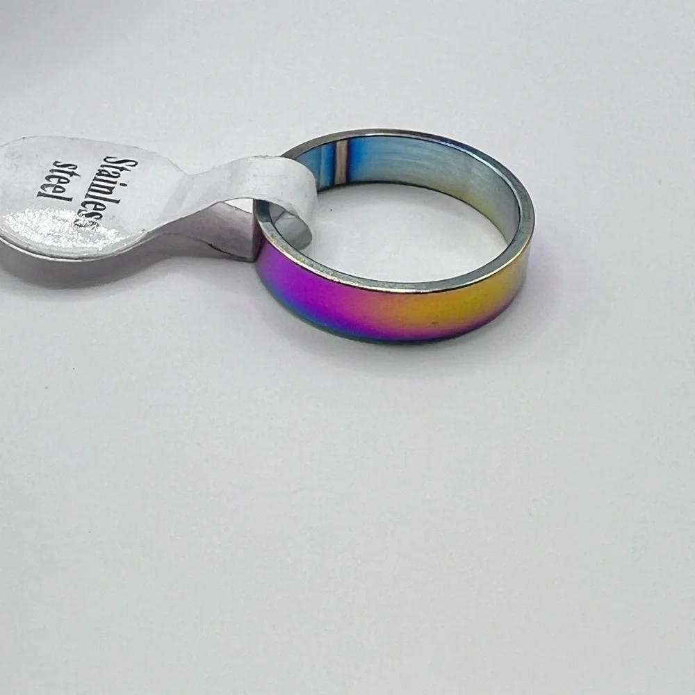 Rainbow Metallic Unisex Stainless Steel Ring Size 5